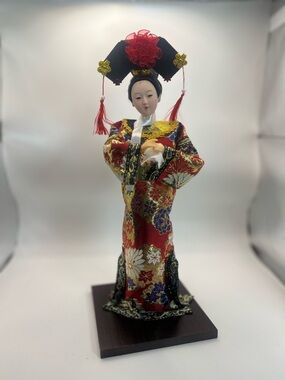 Traditional Red and Gold Asian Decorative Doll - Home Accent